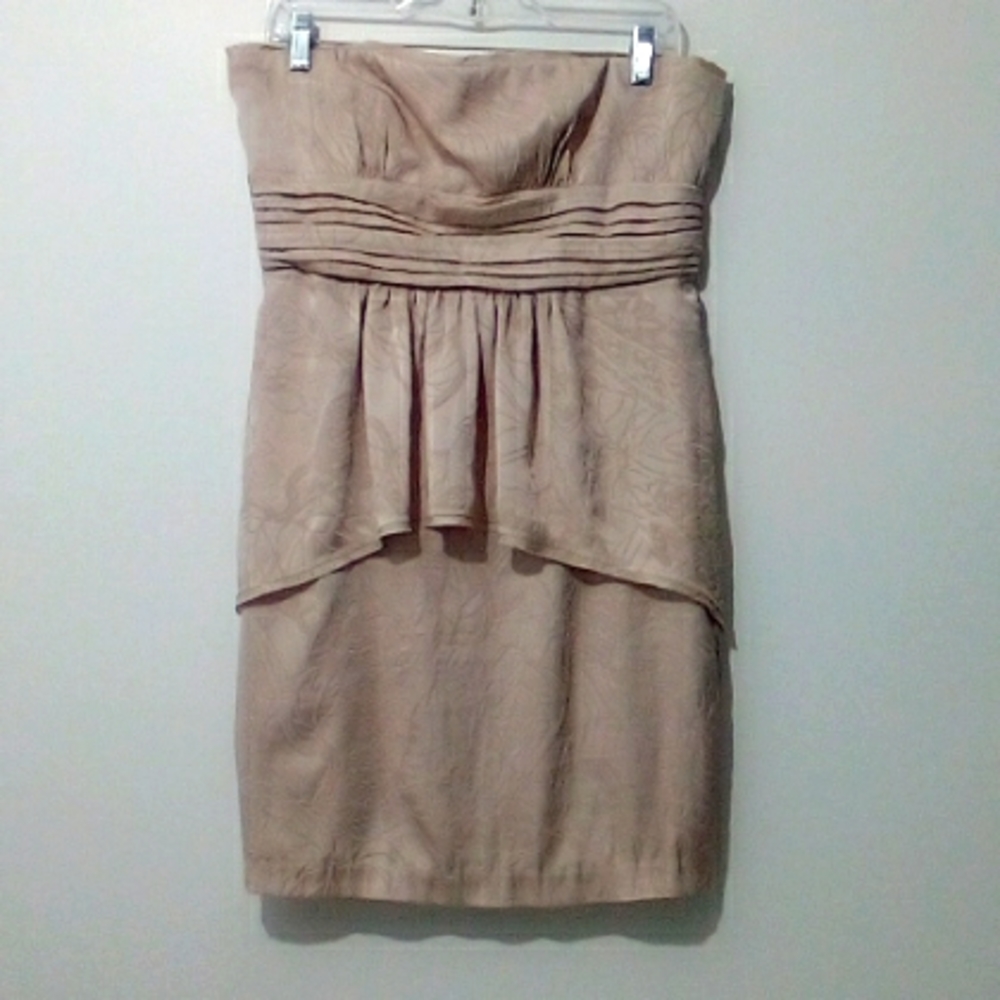 BCBG Maxazara tan  peplum strapless dress size 12
